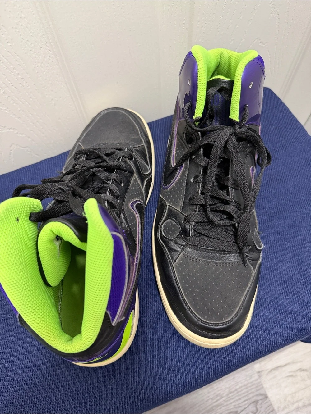 Nike Black Sneakers with Purple Panels and Neon Green Accents